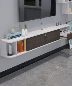 Meuble TV Mural Flottant Moderne avec étagère de Rangement pour Chambre à Coucher, Salon, Gris (160 x 23,6 x 22,7 cm)