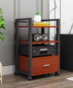 Support audio multi-niveaux de 60 pouces avec tiroir, support de lecteur DVD/console de jeu mobile ouvert, étagère de rangement multimédia, assemblage facile, armoire de livre audio vidéo ro