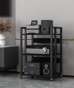 Support multimédia Audio-vidéo Moderne avec étagères en Bois réglables en Hauteur, Armoire de Rangement multimédia d'angle Mobile à 3/4/5 Niveaux pour Composants stéréo de Divertissement (C,