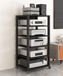 Support audio AV Tower Media Stand 5 6 7 niveaux Étagère pour équipement électronique, support de lecteur de disques DVD mobile noir, étagère d'armoire pour console de jeux vidéo de divertis