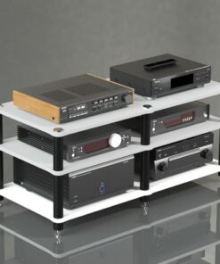 Support stéréo, étagère d'angle à 2 niveaux, tour de support audio, support multimédia AV design, meuble stéréo, support vidéo, support audio, rangement pour composants stéréo de divertissem