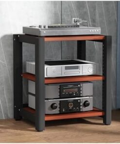 Support de Tour Audio HiFi avec étagères réglables, Meuble de Rangement AV en Bois, étagère d'angle, vitrine pour Lecteur CD/DVD, adapté au Home cinéma (Rotatif, 3 Niveaux).