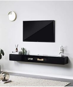 Meuble TV Mural, Meuble TV Flottant avec étagères de Porte, Console multimédia de Divertissement, clapier de Rangement sous Le téléviseur - Design Moderne pour Le Salon