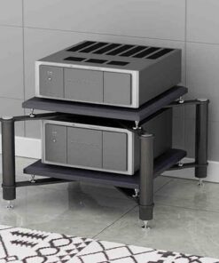 Armoire de Composants Audio Multifonction avec Pieds amortisseurs Armoire stéréo sur Pied pour Supports Audio/vidéo Noir 2 Niveaux 27,5 x 27,5 x 19,6 Pouces