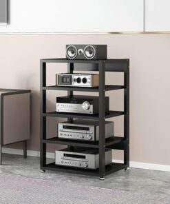 Support multimédia Support Audio vidéo Meuble d'angle pour Composants stéréo de Divertissement TV Support pour Lecteur CD Étagère de Rangement Ouverte au Sol avec étagères réglables en Haute