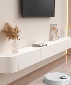 Meuble TV suspendu, meuble TV flottant, console multimédia murale avec tiroirs, meuble TV flottant pour centre de divertissement, étagère TV murale pour la maison, le salon, le bureau (blanc