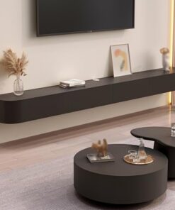 Meuble TV Mural avec tiroir Unité de Rangement multimédia Flottante Étagère TV Peu encombrante en Bois Massif Support TV Flottant Facile à Installer pour Le Salon (Noir, 160 cm)