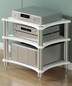 Générique Support Audio Tour AV, Support multimédia Mobile à 3 Niveaux pour Lecteur de disques stéréo, récepteur stéréo, Grand Support multimédia Audio-vidéo Robuste avec étagère réglable pour Studio