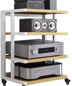 Meuble Audio AV, Meuble pour Composants Audio, Support HiFi, Support pour amplificateur, étagère pour Console de Jeux vidéo, Support de Rangement Ouvert Multifonction (Noyer, 4 Niveaux)