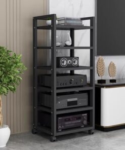 Support multimédia mobile audio/vidéo AV, armoire de consoles de jeu moderne et robuste avec grand espace de rangement pour composants stéréo de divertissement, support de lecteur CD avec ro