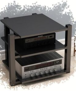 Meuble multimédia AV 2/3/4 Niveaux, étagère Audio-vidéo, Meuble de Rangement multimédia, Rack stéréo Moderne, Tour Audio pour équipement Audio HiFi (Noir, 3 Niveaux)