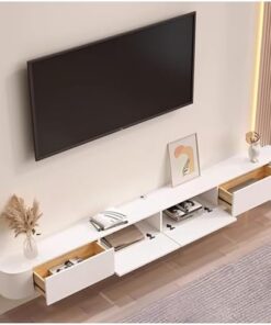 Générique Meuble TV Flottant Blanc, Meuble TV avec Rangement, Console multimédia Murale, Centre de Divertissement, avec Gestion des câbles, pour Salon, Chambre à Coucher (140 x 24 x 20 cm)
