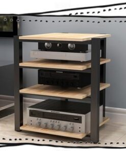 Meuble multimédia AV, Tour de Rack Audio, Rack d'amplificateur HiFi, étagère Audio-vidéo, Meuble de Rangement Ouvert pour Composants stéréo de Divertissement (Noyer Clair, 4 Niveaux)