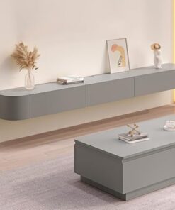 Centre de Divertissement en Bois Massif avec Grand Rangement et étagères Meuble de Rangement TV Mural avec Porte Meuble TV Flottant Moderne avec tiroir Meuble TV élégant pour Appartements (g