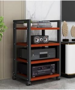 Meuble de Rangement et de Support stéréo pour Home cinéma/Salon, Support multimédia Audio-vidéo sur Pied à 3/4/5 Niveaux sur roulettes, étagère en Bois réglable en Hauteur (Couleur : Noir-#1
