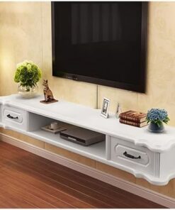 Meuble TV Flottant avec 2 tiroirs, étagère Murale Flottante pour téléviseur, Console multimédia de Divertissement, Meuble de Rangement Central pour Salon, Bureau à Domicile (Blanc)
