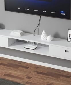 Générique Meuble TV Flottant, étagère de Rangement multimédia en Bois avec 2 tiroirs, Console TV Murale, pour Salon, Salle de Divertissement, Bureau (Blanc, 39,4 x 8,7 x 7,9 Pouces)
