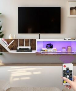 Générique Meuble TV Flottant Moderne avec lumière LED, Centre de Divertissement Mural, Meuble TV Flottant, Meuble TV Flottant en Bois de Ferme, pour Salon, Chambre (150 * 25 * 23.