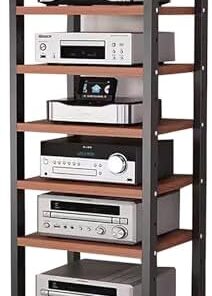 Générique Support multimédia AV Robuste à 5, 6, 7, 8 Niveaux de Rangement - Support d'étagère pour Rack Audio en Bois - Meuble stéréo sur roulettes - Chariot Roulant pour équipement Audio à 6 Niveaux