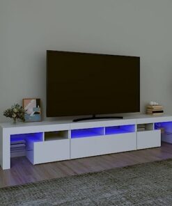 Générique Meuble TV avec lumières LED, TV Mobile, Meuble TV Moderne, Console multimédia avec Construction en Bois d'ingénierie, avec tiroir de Rangement et étagères pour Salon, Blanc 230x36,5x40 cm