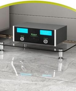 Meuble HiFi à 4 Niveaux en Verre, Meuble Audio-vidéo avec étagère en Verre trempé et étagères de Rangement Ouvertes (8 cm - 3,1 Pouces)