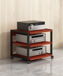 Meuble de support stéréo, supports de console de jeu multimédia AV à 3/4/5 niveaux, centre de divertissement multimédia d'angle moderne, support CD avec étagères de rangement en bois pour ar