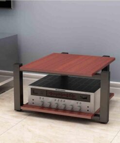 Meuble Chaine HiFi Meubles Étagères Rack de Stockage Audio Vidéo Étagère À Disques pour Boitier TV Stéréo Lecteur DVD(Walnut Color,70 * 55 * 40cm)