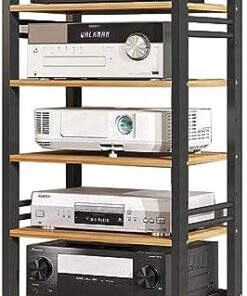 Générique Armoire de Rangement multimédia AV à 5 Niveaux, Armoire multimédia Audio vidéo Ouverte réglable en Bois pour la Maison/Bureau/Audio vidéo/DJ/théâtre