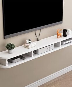 Meuble TV mural flottant Étagère murale/Meuble TV Composant d'armoire de centre de divertissement, pour unité de rangement Console audio/vidéo Boîte à câbles Routeur (Couleur : Marron, Taill