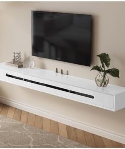 Meuble TV, Meuble TV Suspendu Moderne, Meuble de Divertissement Mural, Meuble de Rangement pour Petit Appartement, Console multimédia (Couleur : Blanc + Noir, Taille : 160 cm)