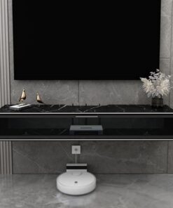 Meuble TV flottant mural Console TV flottante blanche Meuble TV flottant en bois avec motif de panneau de roche Meuble mural suspendu pour salon Chambre à coucher Support de rangement étroit