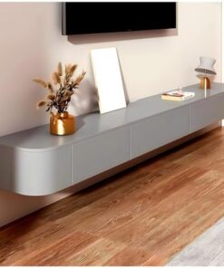 Meuble TV flottant blanc, meuble TV mural, étagères de rangement TV en bois avec tiroir, trou pour câble et dos creux, console multimédia de divertissement moderne, banc TV de salon (gris, 1