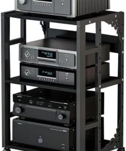 Meuble de Rangement multimédia Audio/vidéo, Meuble d'angle pour Composants AV, Support stéréo en Bois pour Salle d'enregistrement/Home cinéma (Noir, 3 Niveaux)