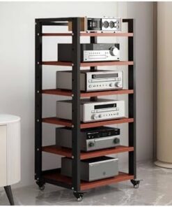 Étagère audio-vidéo de 120 cm de haut, 3/4/5/6 niveaux, meuble multimédia AV, meuble de rangement pour composants stéréo, racks audio pour salon, salle de jeux et d'enregistrement (noir, L 6