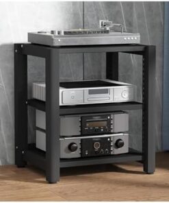 Support de Tour Audio HiFi avec étagères réglables, Meuble de Rangement AV en Bois, étagère d'angle, vitrine pour Lecteur CD/DVD, adapté au Home cinéma (Rotatif, 3 Niveaux).