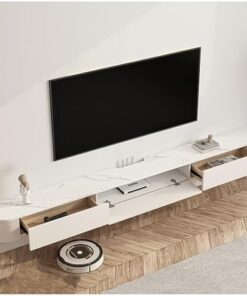 Générique Meuble TV Suspendu, Meuble TV Mural, avec Porte - Meuble TV Flottant Moderne et Console de Rangement, pour Salon - Comprend Un clapier de Rangement et des étagères flottantes