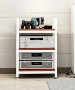 Support d'angle pour phonographes et Meuble TV en Bois Equint avec étagères réglables, idéal comme Meuble TV pour Home cinéma et Centre de Divertissement.