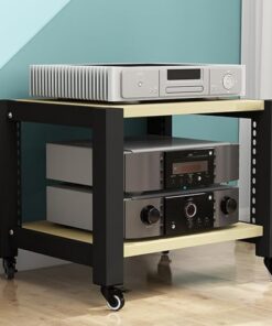 Meuble de Rangement Robuste à roulettes, Support multimédia réglable à 3 Niveaux pour Platine Vinyle, Console de Jeux, Lecteur DVD - Meuble de Rangement multimédia en Bois