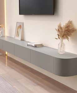 Générique Meuble de Rangement TV Mural avec Porte Grand Banc de Rangement TV pour Salon et Bureau Meuble TV Flottant Moderne avec tiroir Meuble TV élégant pour Appartements (Gris, 140 cm)