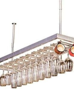 Porte-Bouteilles à Suspendre au Plafond avec étagère pour Verres, Meuble de Bar pour Amateurs de vin et Porte-Verres à Pied Suspendus au Plafond/Organisateur de cintres en métal po