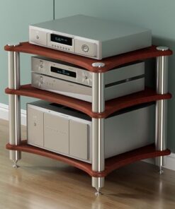 Générique Support Audio Tour AV, Meuble multimédia Mobile à 3 Niveaux, Lecteur de disques, récepteur stéréo, Haut et Robuste, avec étagère réglable pour Studio de cinéma (Teck, 60 x 48 x 62 cm)