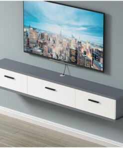 Meuble TV mural flottant, console multimédia murale avec trous pour câbles de prise de courant, support de rangement pour centre de divertissement moderne pour salon, chambre à coucher (gris