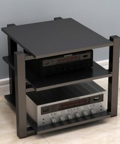 Meuble multimédia pour Salon, Meuble Audio Hi-FI Moderne à 3 Niveaux pour Tourne-Disque, récepteur, amplificateur et équipement audiovisuel, 27 Pouces de Long (Noir)