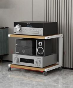 Support stéréo moderne avec roulettes, console de jeu d'angle mobile au sol, support audio-vidéo pour haut-parleurs, lecteur de disques, armoire de rangement en bois pour salon/maison/chambr