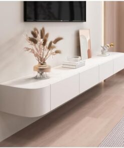 Meuble TV Flottant, étagère TV Murale, Meuble TV Bas à Poser ou à Suspendre, Meuble de Divertissement pour Salon, Pratique et Fonctionnel (Blanc, 140 x 24 x 20 cm)