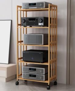 Générique Armoires multimédia, Petit Support multimédia, Armoire de Rack Audio, avec étagère réglable, Support de Stockage multimédia en Bambou de Grande capacité, pour la Maison (5 Couches)