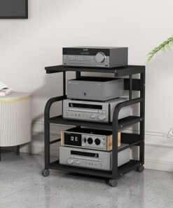 Support multimédia AV à 3 Niveaux, Supports stéréo avec roulettes, Support multimédia Audio vidéo Moderne, Support pour Tourne-Disque, Centre de Divertissement d'angle, pour réunion, Salon,