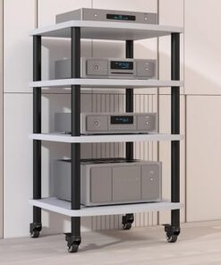 Générique Support Audio-vidéo Haut et Robuste, Moderne, avec roulettes universelles, pour Salon, Salle d'enregistrement, Bureau (Blanc, 60 x 54 x 95 cm).