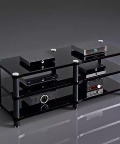 Support multimédia Audio-vidéo Noir - Support de Rack Audio pour Composants stéréo de Divertissement - Console de Lecteur de disques Robuste avec Coussinets Anti-Vibrations (3 Couches - H 54