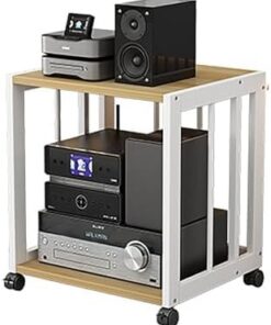 Support multimédia tour audio vidéo - Unité de composant de rack stéréo à 2/3/4/5 étagères - Étagère d'équipement électronique ouverte pour le salon du bureau à domicile (2 niveaux - H 49 cm